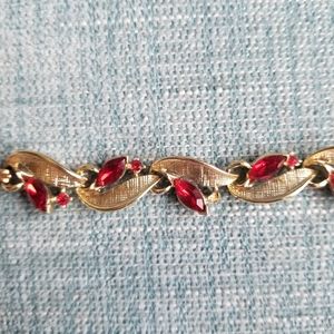 Vintage Signed Lisner Red Rhinestone Bracelet